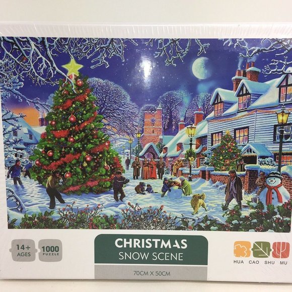 Christmas Snow Scene Jigsaw Puzzle 1000 Piece 27" X 20" Holiday Snowman X-Mas - Picture 11 of 12